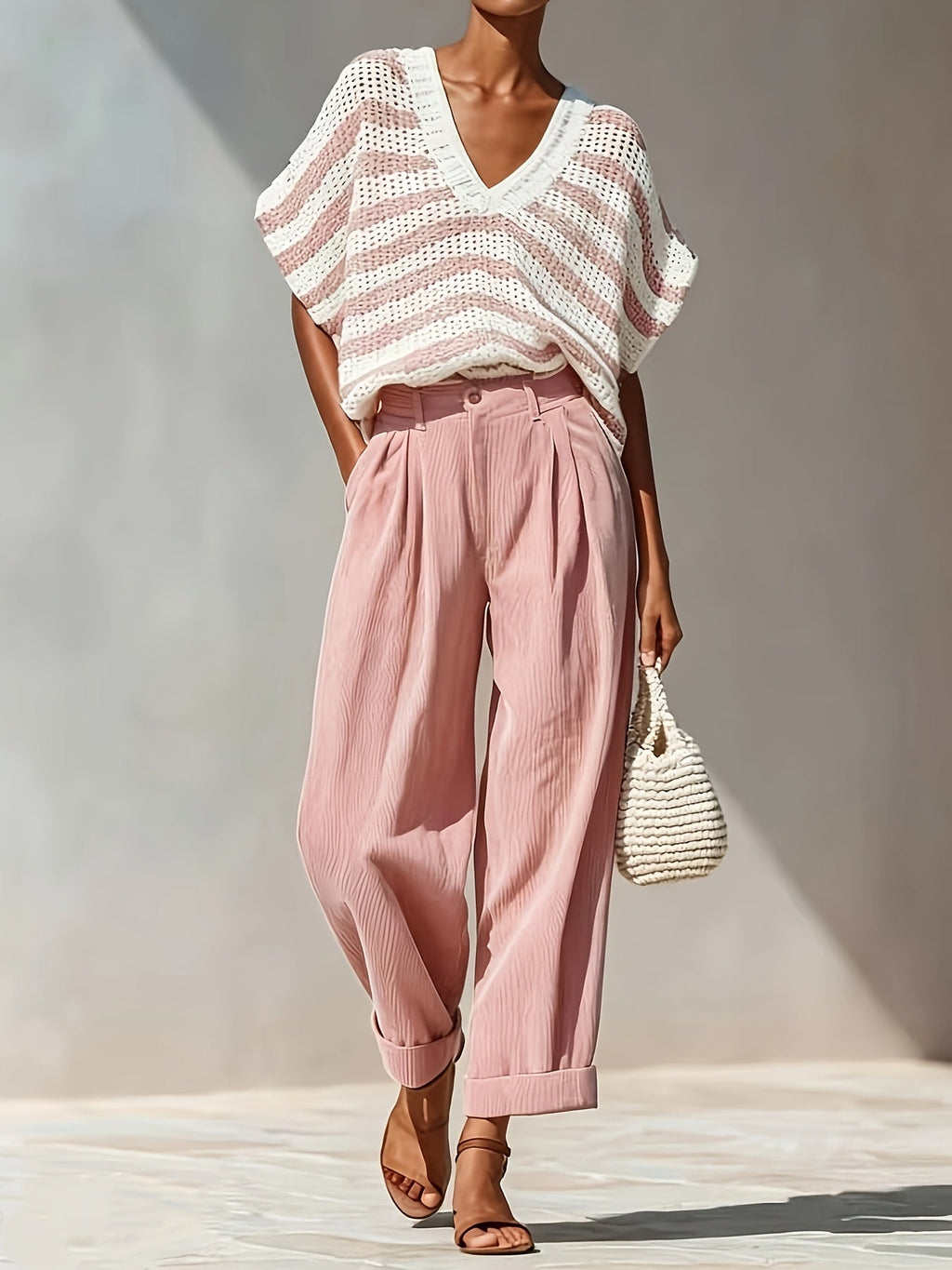 Chic Blue Stripe Mesh VNeck Summer CoverUp Blouse