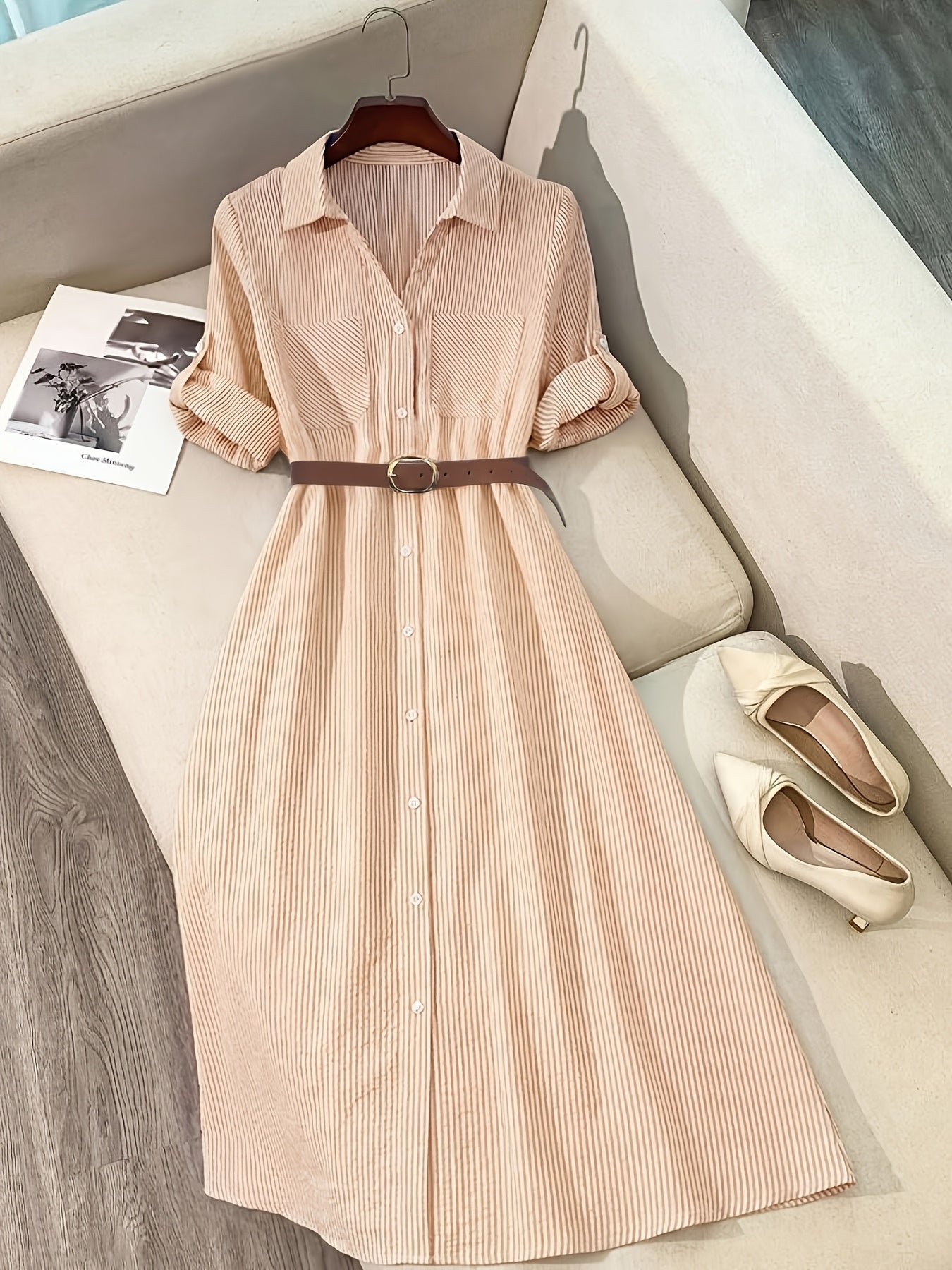 Striped Belted Shirt Dress