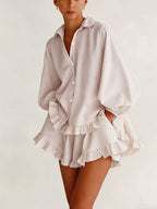 Striped puff sleeve top and shorts set by 64b136-1e, featuring a stylish, coordinated look with puff sleeves and matching shorts.