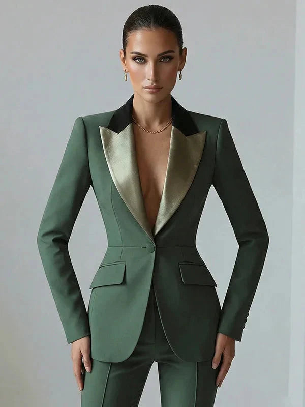 Vivienne | Satin Lapel Flared Suit Two-Piece Set