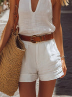 Eleanor | Linen Vest Shorts Two-Piece Set
