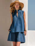 Azure | Tencel V-Neck Top Shorts Set