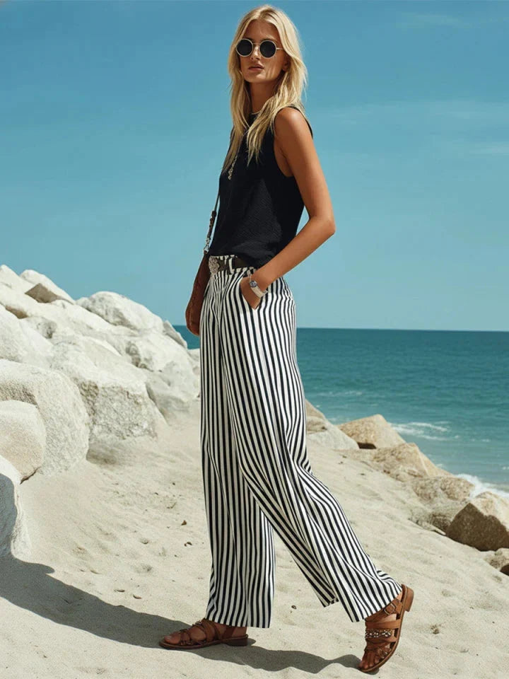 Marina | Striped Wide-Leg Pants Vest Set