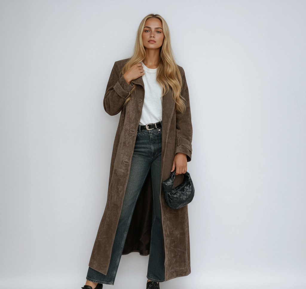 Emery Faux Suede Trench Coat