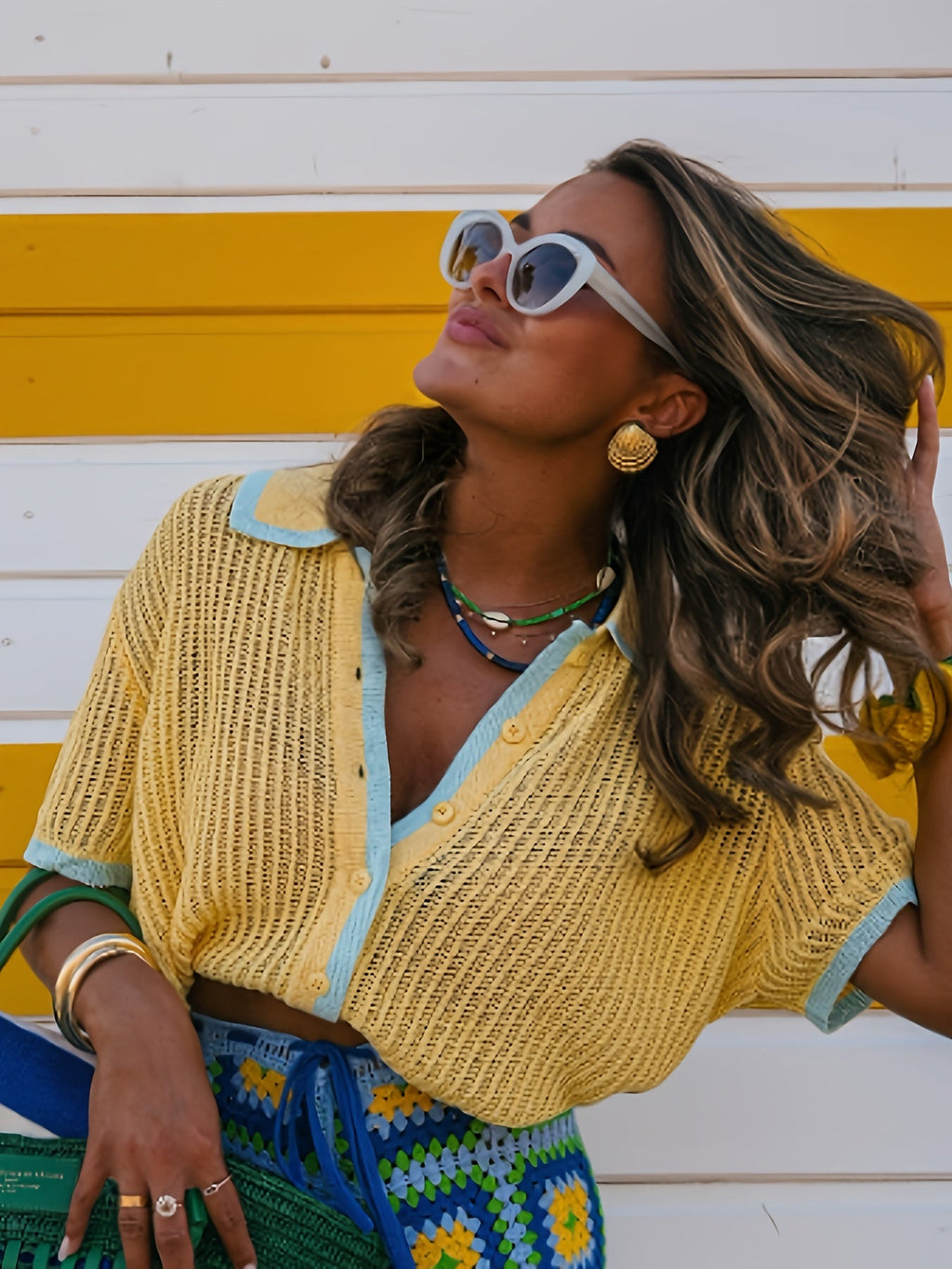 Vibrant Summer Dopamine ColorBlock Cropped Cardigan