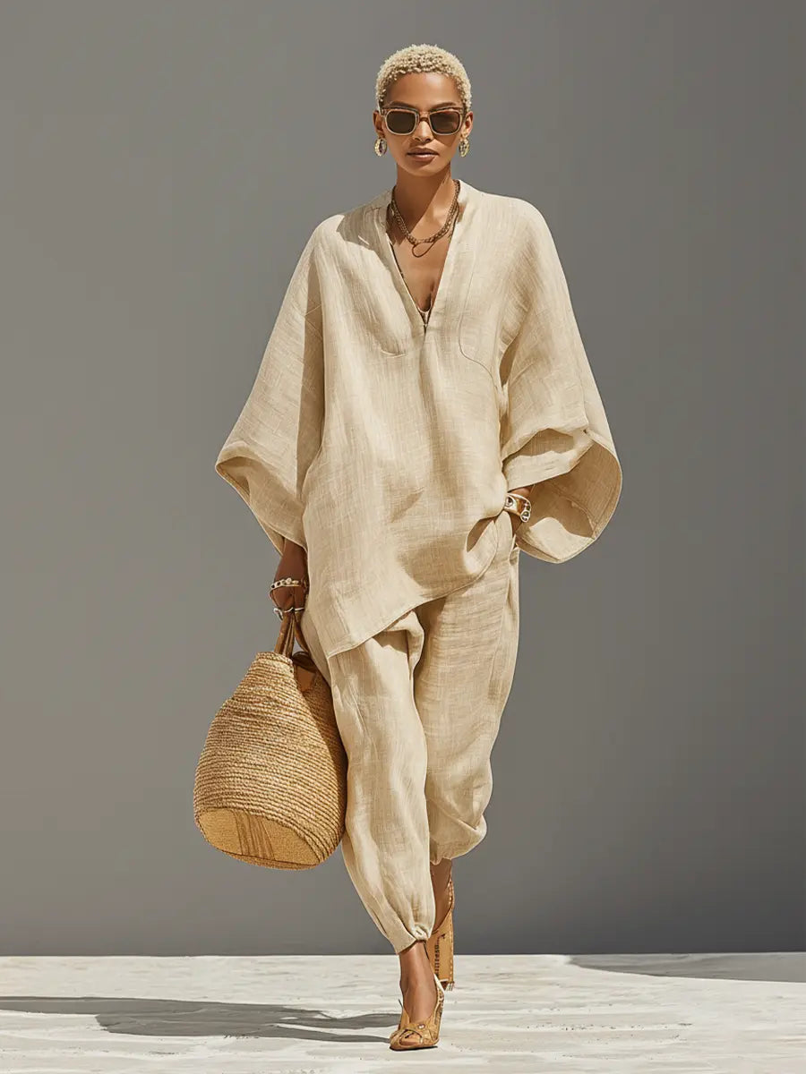 Nadia | Asymmetric Linen Two-Piece Set