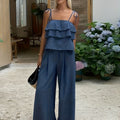 Chic Ruffle Camisole  TieWaist Pant Set