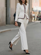 Celine | Contrast Piping Stand Collar Blazer Trouser Set