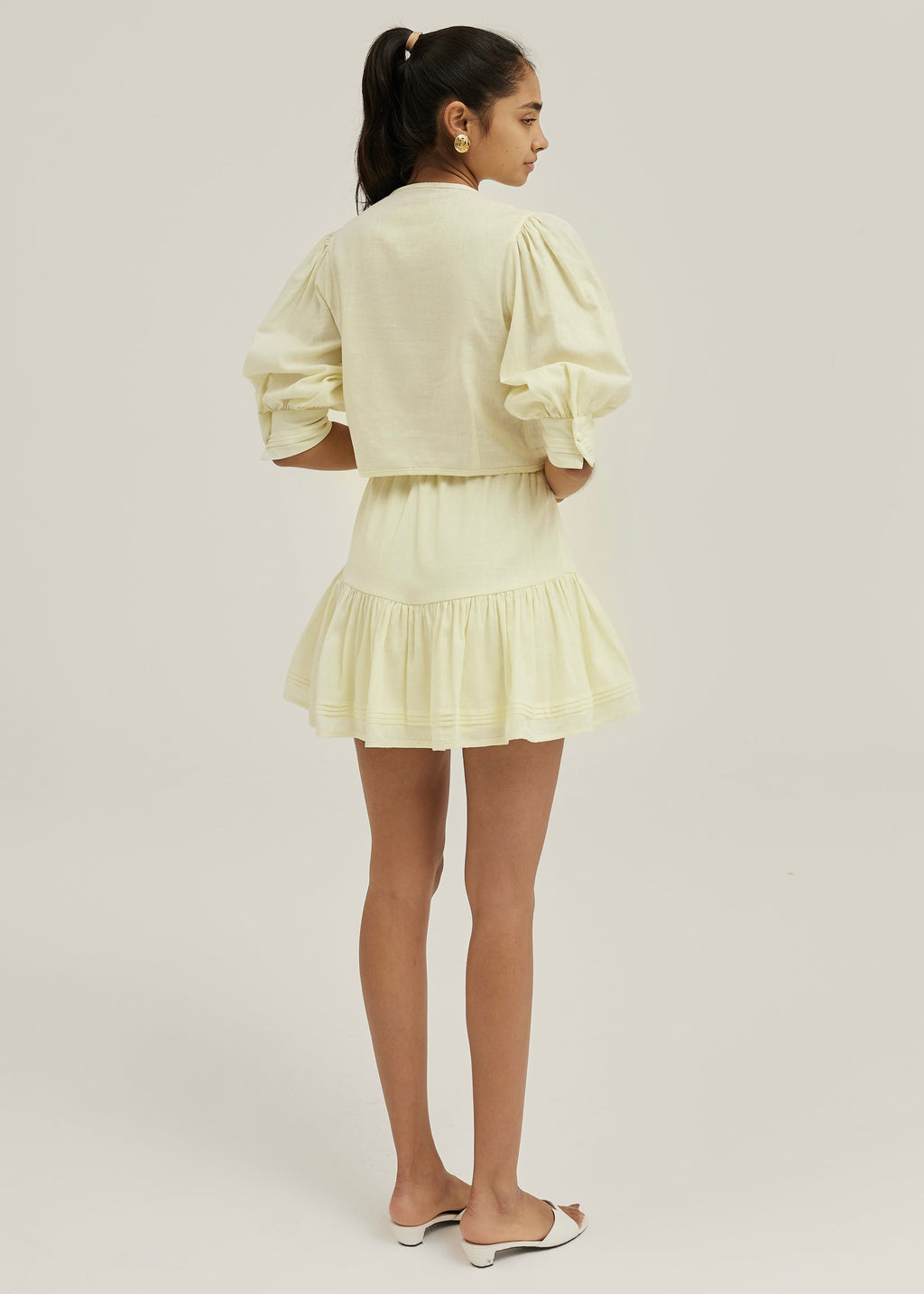 Laney Tiered Linen Frill Set | Pastel Lemon