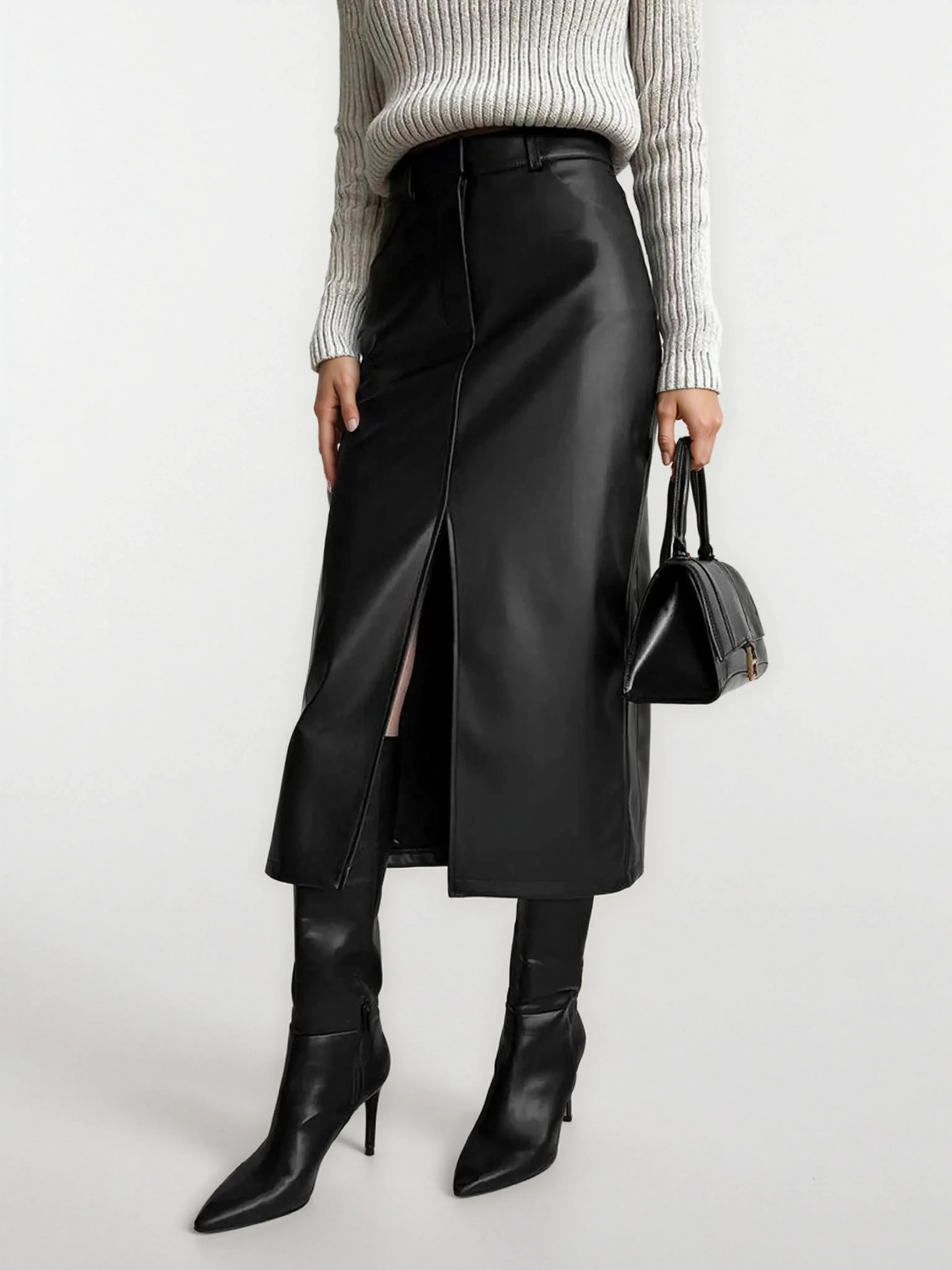 Leather Look Split Skirt