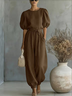 Bohemian puff sleeve jumpsuit by 64b136-1e featuring a relaxed fit, lightweight fabric, and stylish design perfect for casual wear.