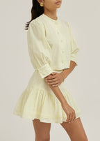 Laney Tiered Linen Frill Set | Pastel Lemon