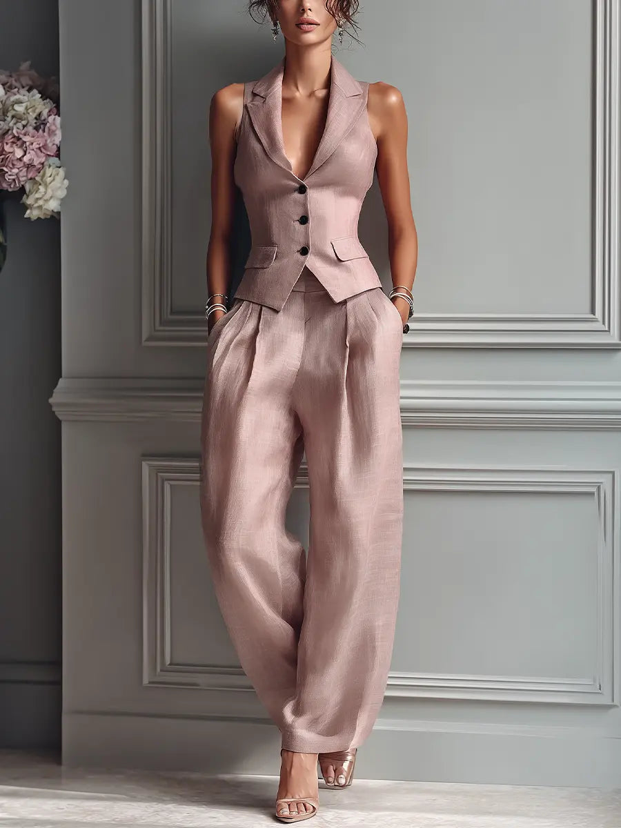 Lily | Linen Vest Wide-Leg Pants Set