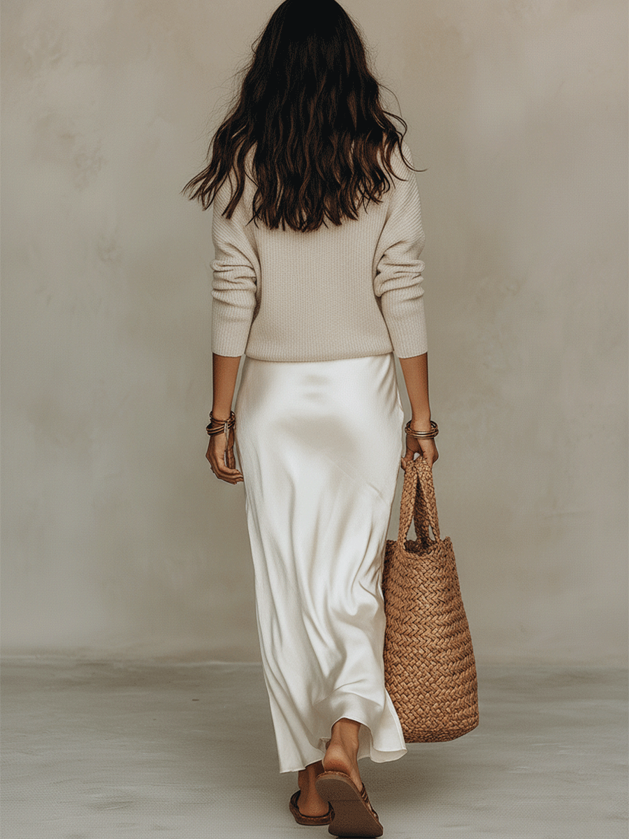 Marguerite | Knit Top Satin Midi Skirt Set