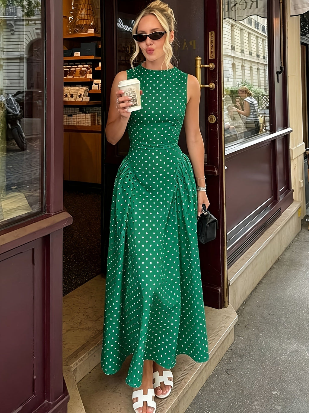 Polka Dot A-Line Maxi Dress