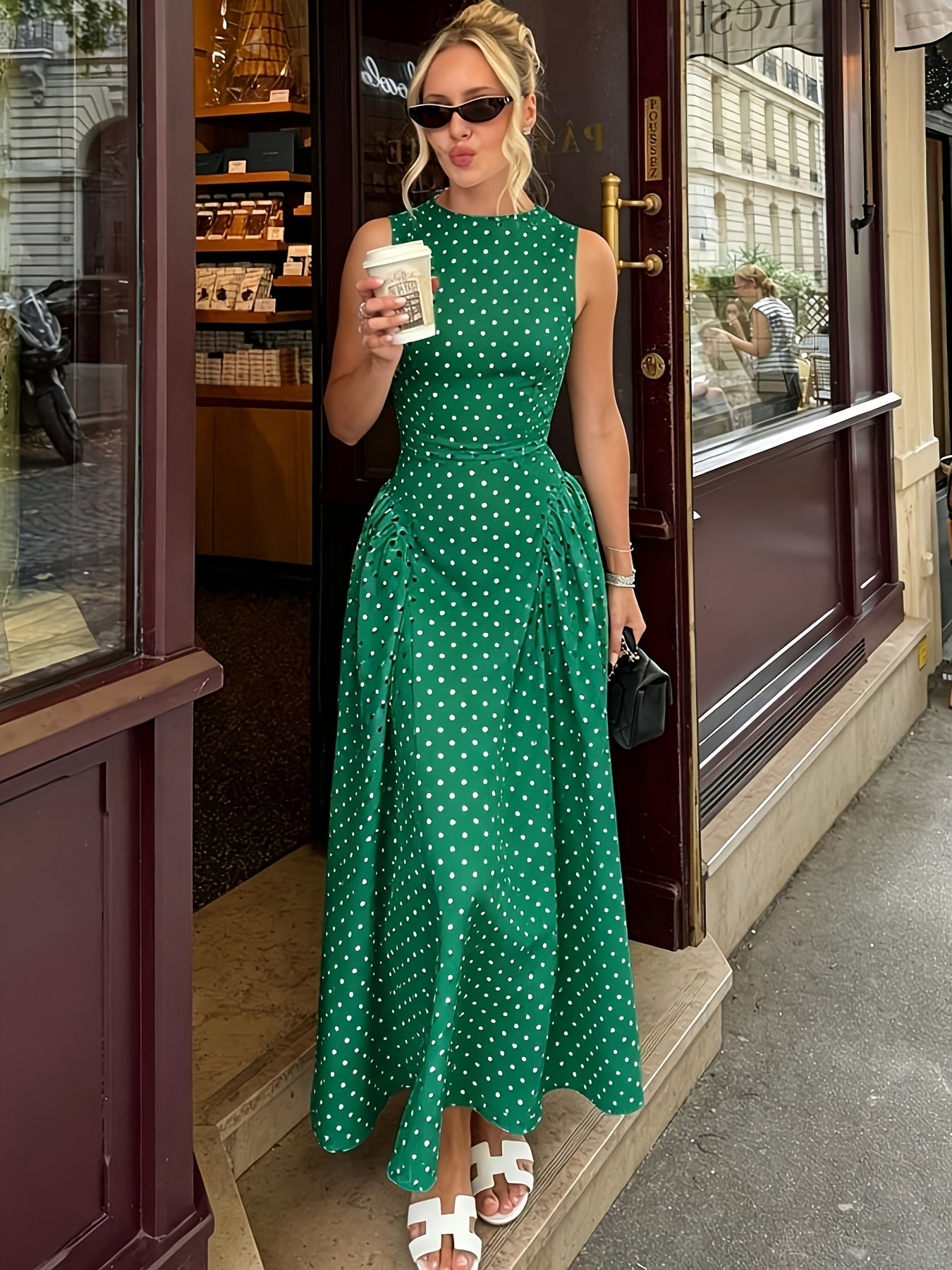 Polka Dot A-Line Maxi Dress
