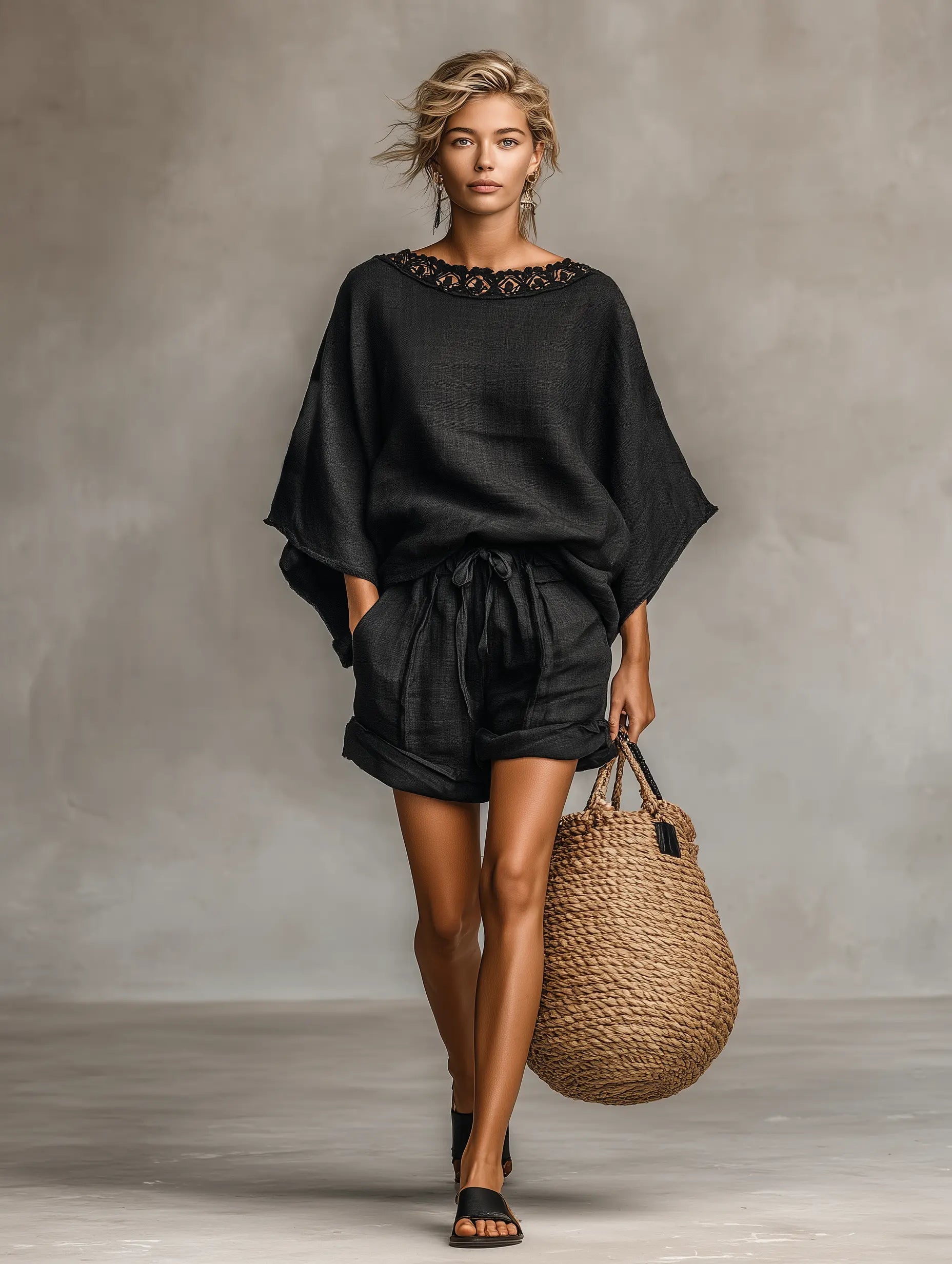 Penny | Linen Lace Blouse Shorts Set