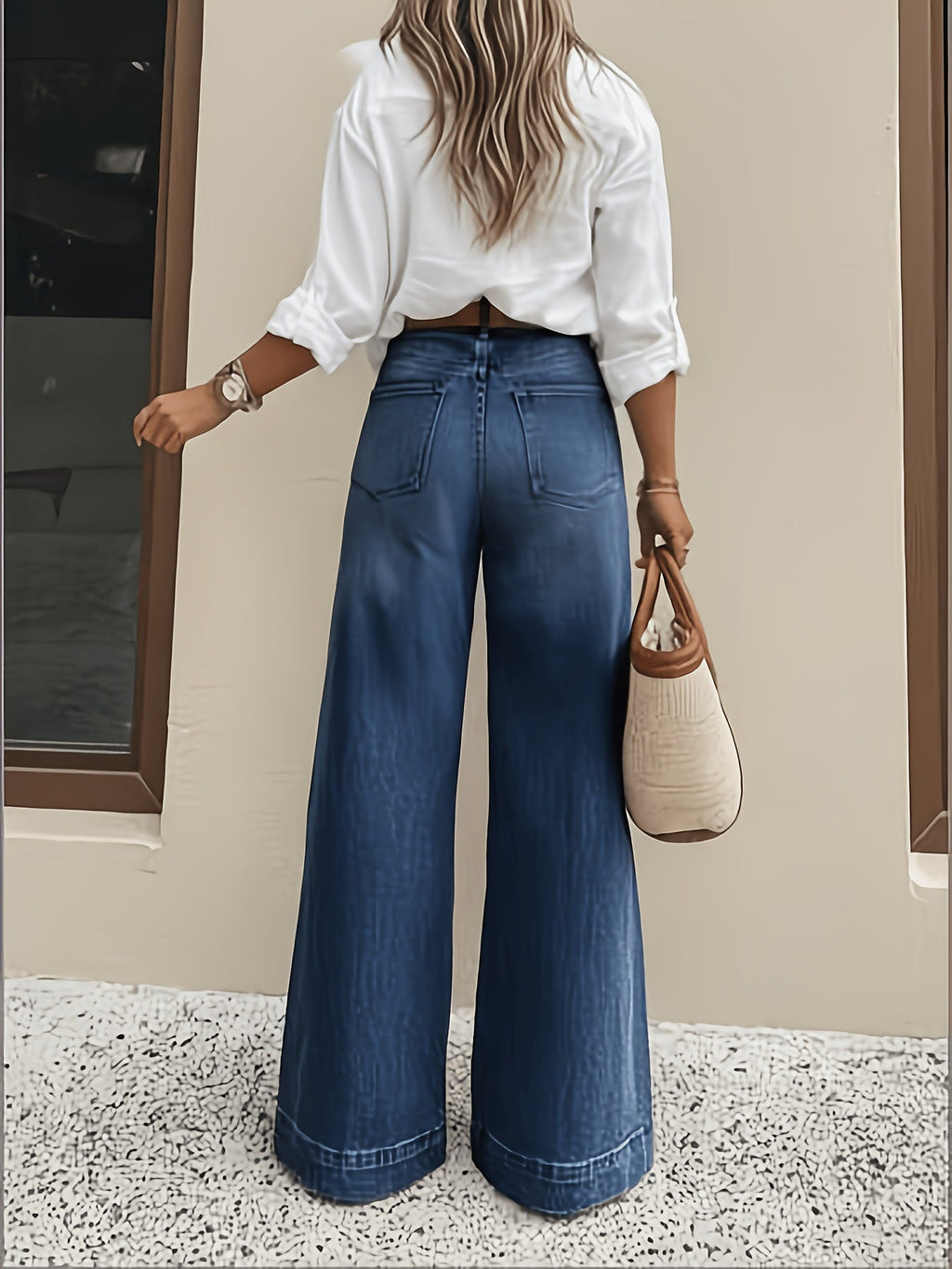 Wide-Cuff Stretch Denim Jeans
