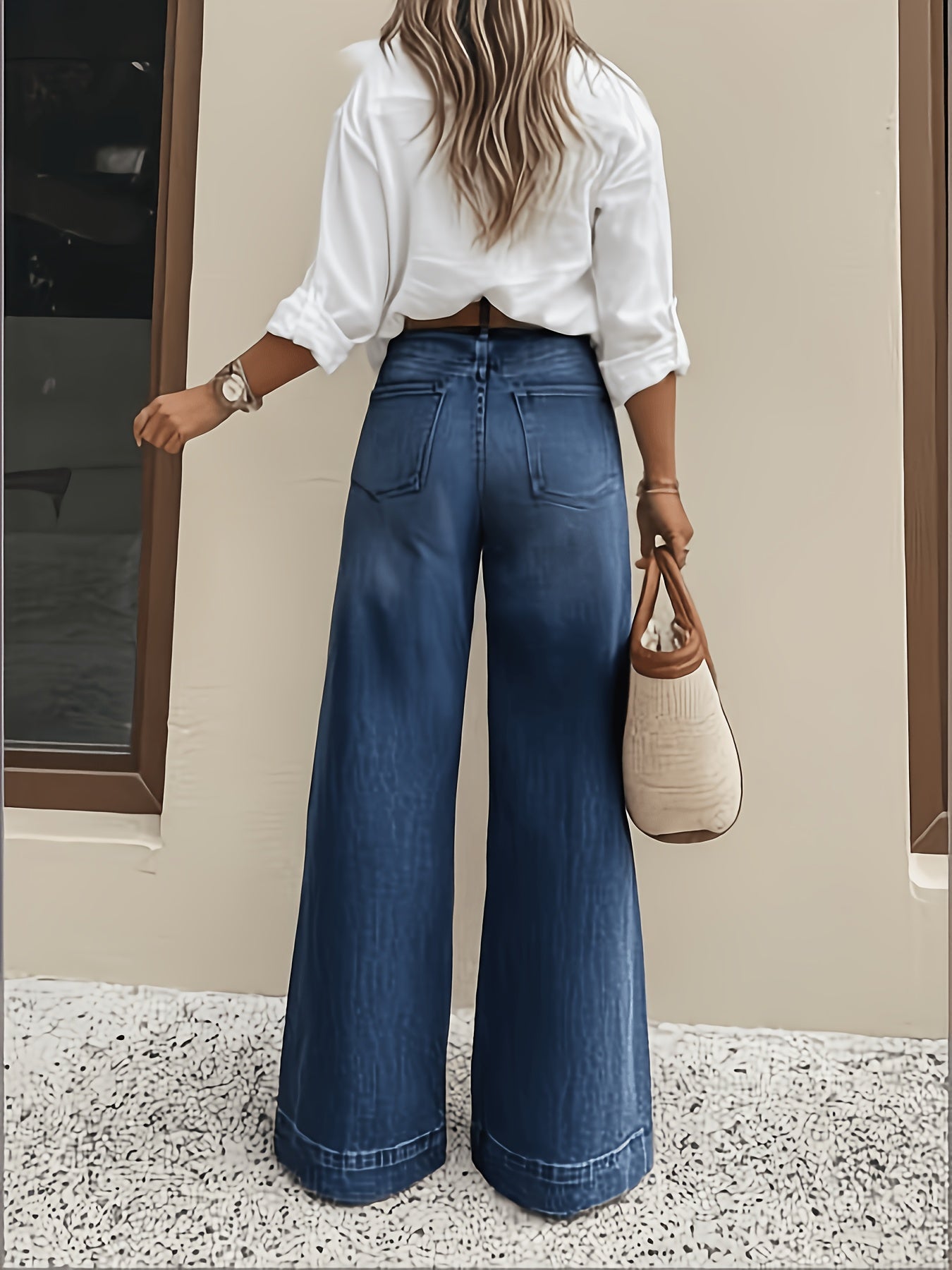 Wide-Cuff Stretch Denim Jeans