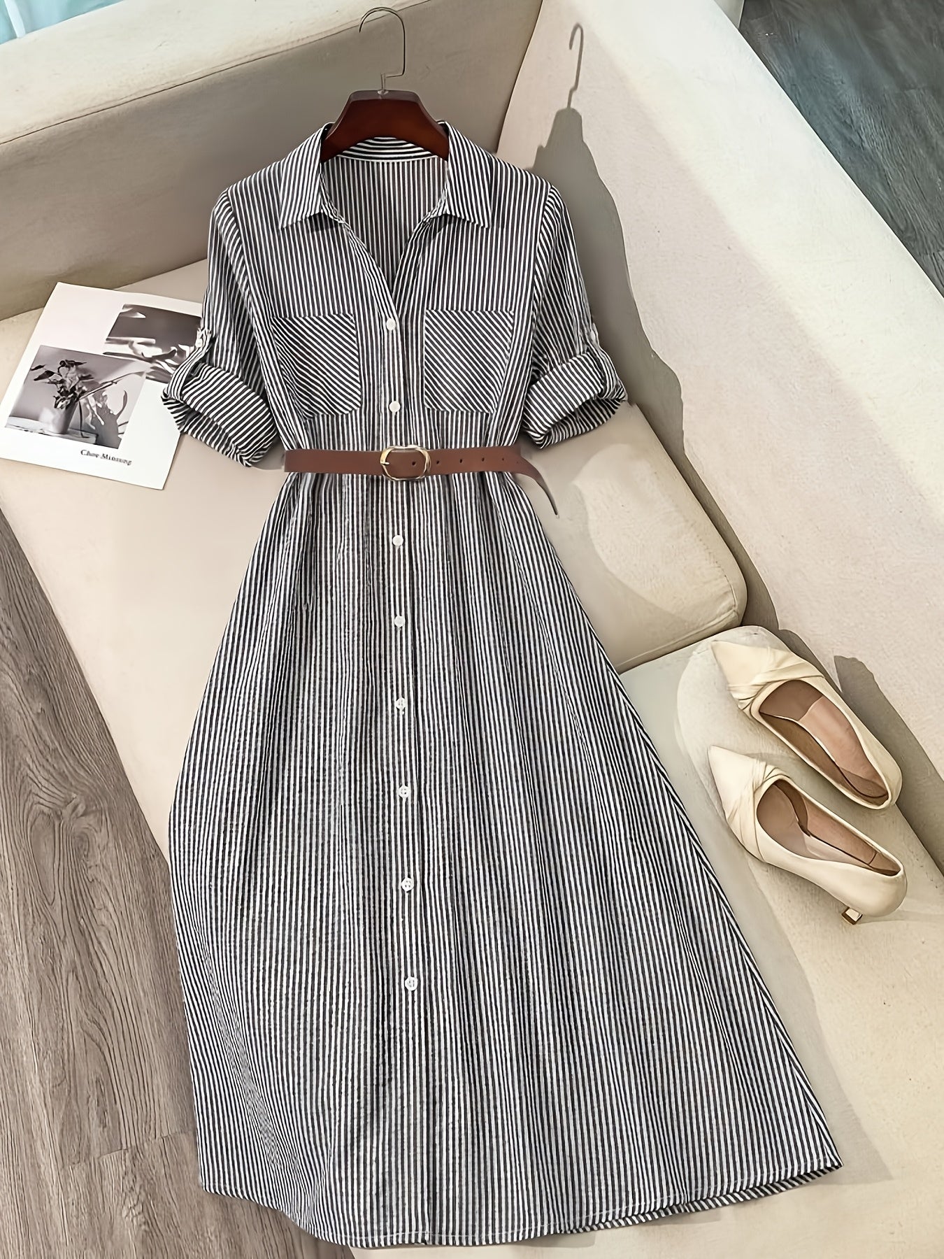 Striped Belted Shirt Dress