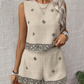 Chic Print Sleeveless Vest  Shorts TwoPiece Set