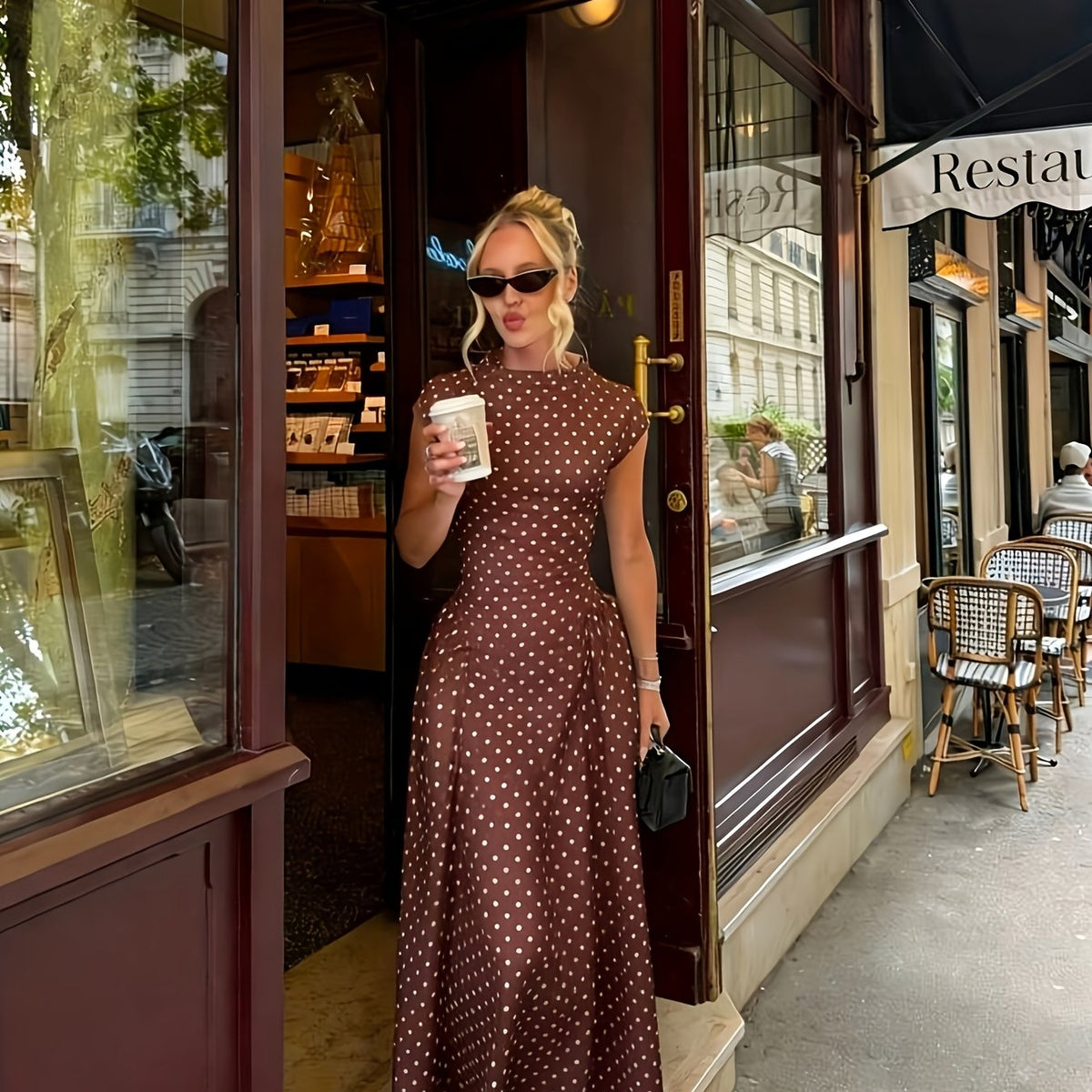 Polka Dot French Maxi Dress