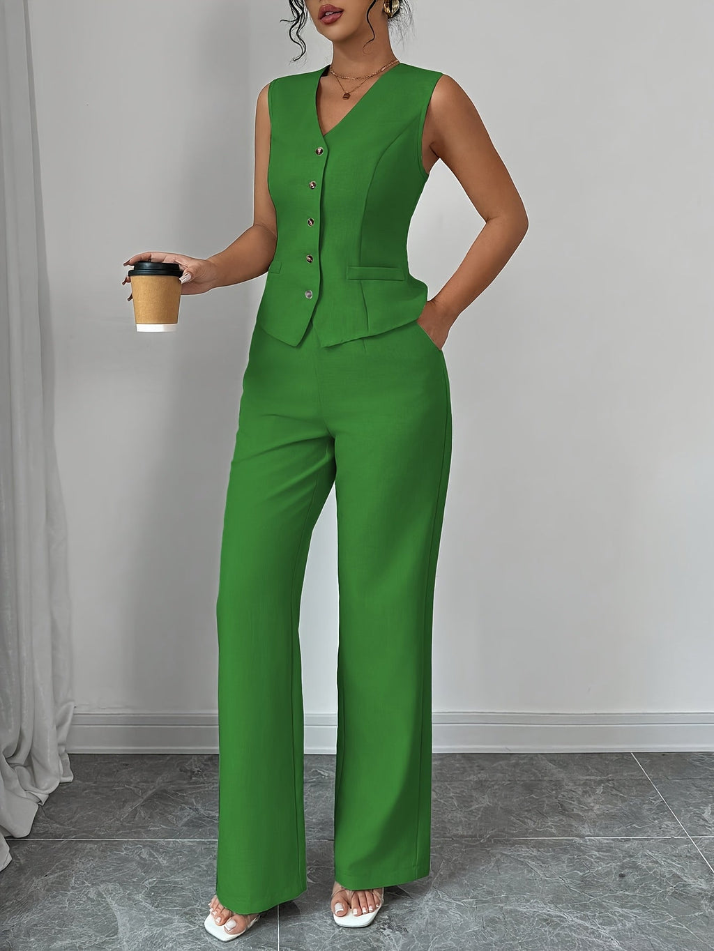 Vest & Wide-Leg Pants Set