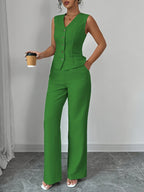 64b136-1e vest and wide-leg pants set featuring a stylish sleeveless vest and flowing wide-leg trousers, perfect for modern fashion.