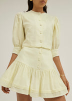 Laney Tiered Linen Frill Set | Pastel Lemon