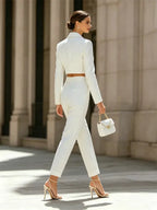 Harper | Peak Lapel Cropped Blazer Trouser Suit Set