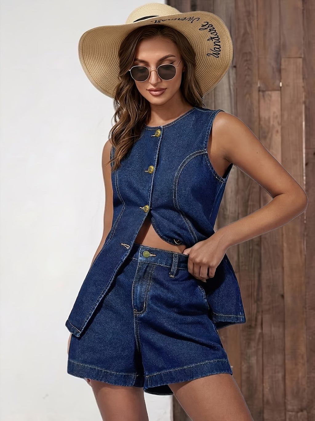 Denim Cardigan & Shorts Set