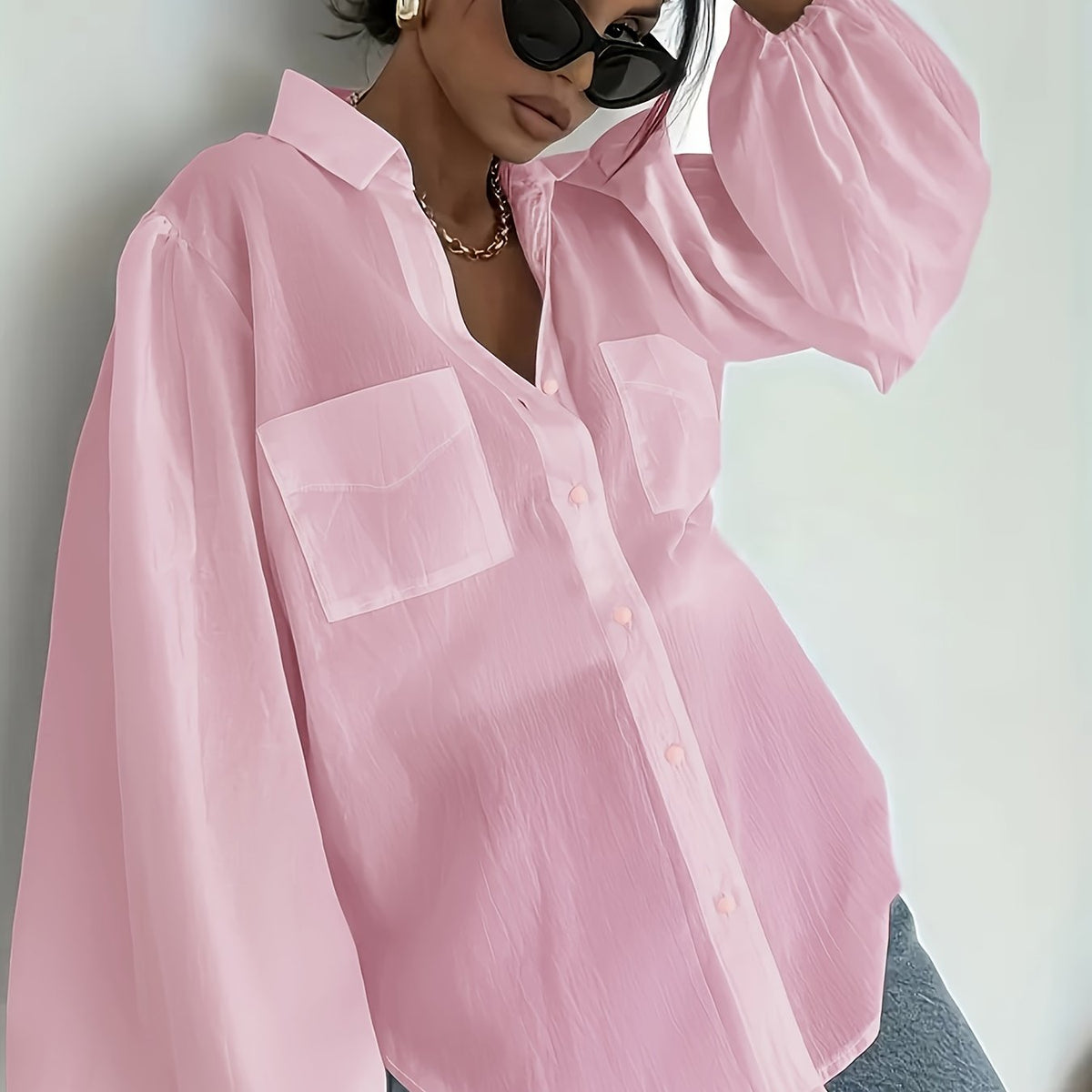 Elegant SemiSheer Button Shirt Summer Comfort