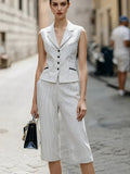 Parisienne | Pinstripe Lapel Vest Cropped Wide-Leg Set