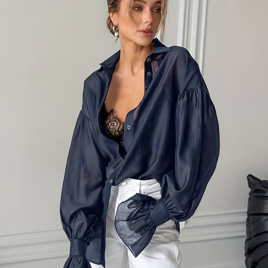 Sheer Bell Sleeve Loose Shirt