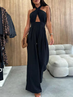 Wide Leg Cutout Halter Neck Jumpsuit
