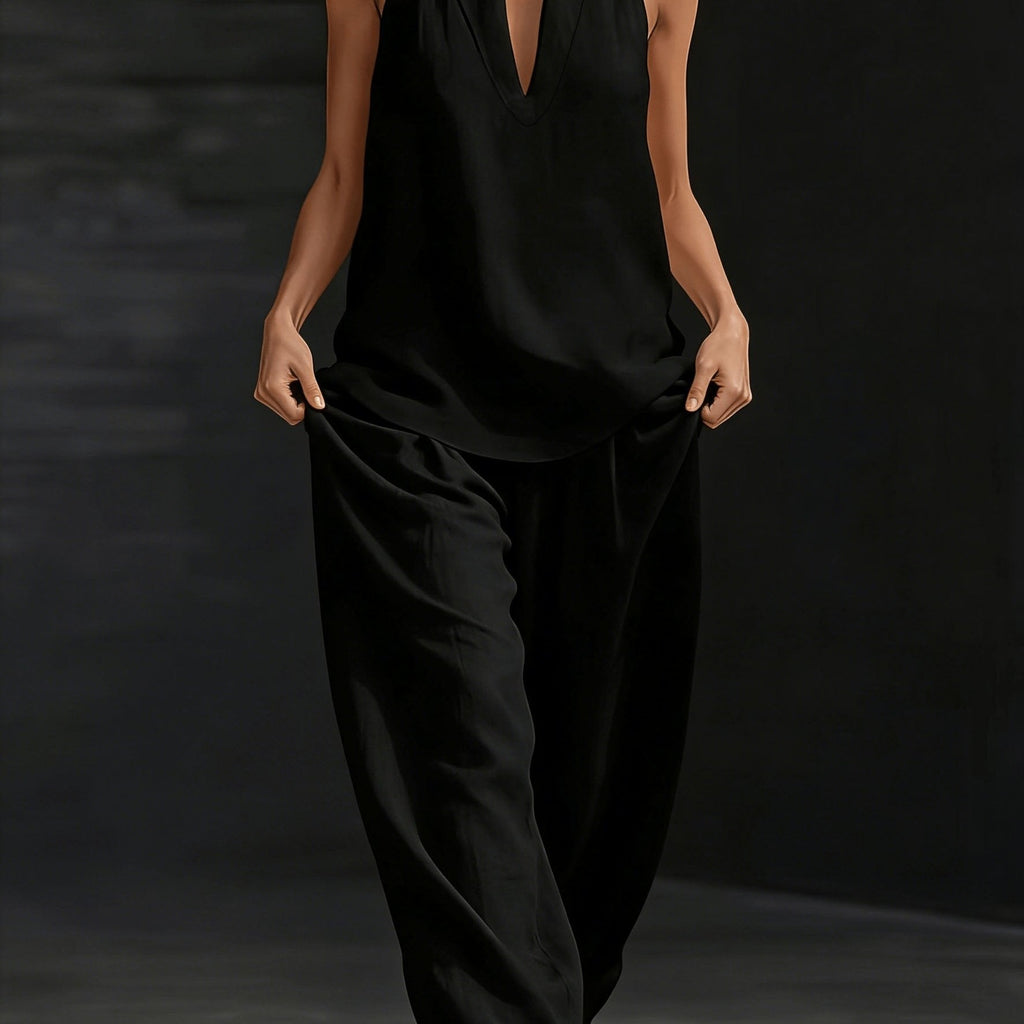 Linen top and wide-leg pants set by 64b136-1e, featuring a relaxed fit, breathable fabric, and stylish casual design.