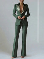 Vivienne | Satin Lapel Flared Suit Two-Piece Set