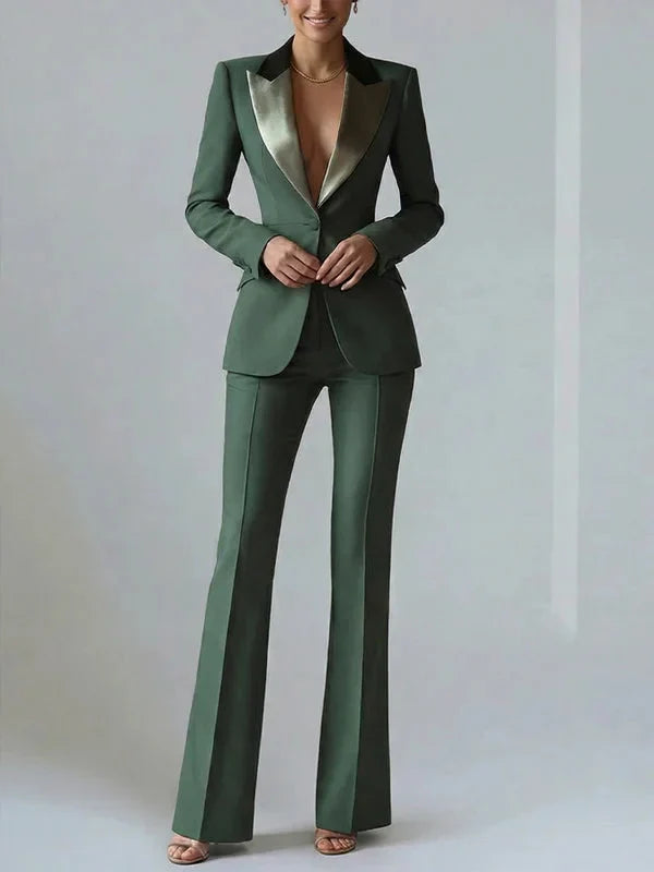 Vivienne | Satin Lapel Flared Suit Two-Piece Set