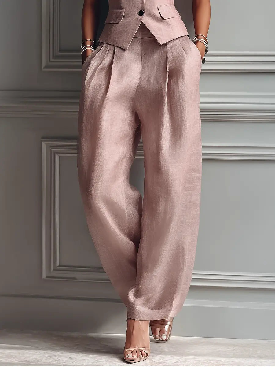 Lily | Linen Vest Wide-Leg Pants Set