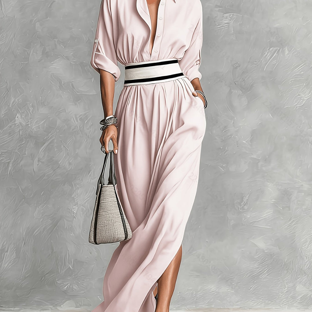 French Belted High-Slit Dress