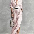 French Belted High-Slit Dress