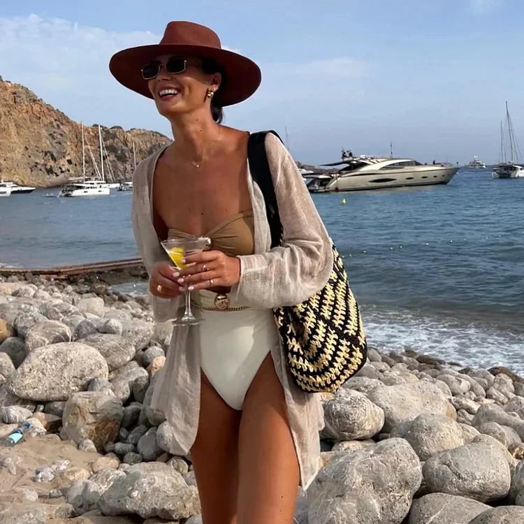 One Piece Swimsuit and Sarong Bikini Set