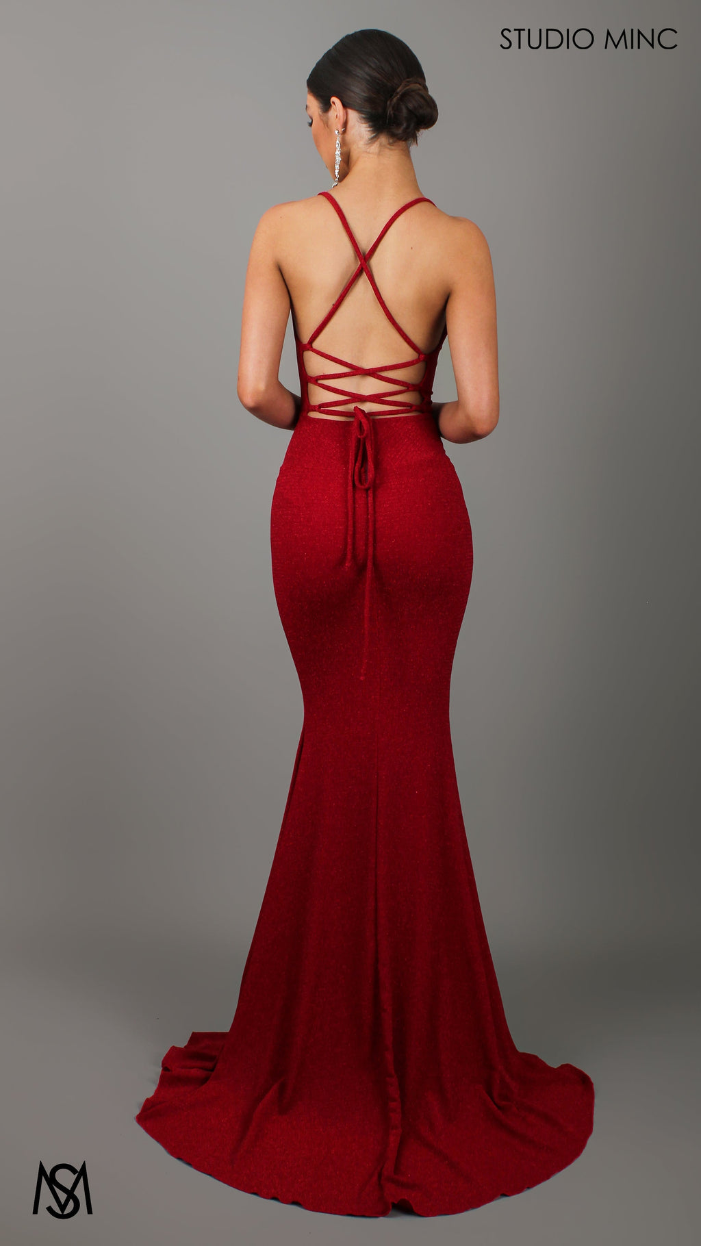 AURA - Deep Red Shimmer Figure Flattering Formal Dress with Cowl Neckline