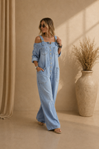Loose Fit Wide-Leg Overall Jumpsuit with Pockets