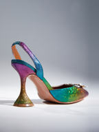 Avalira Rhinestone Slingback Flared Heels In Multi