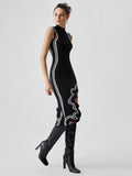 Knit Asymmetric Contrast Trim Mock Neck Midi Dress