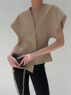 Trendy V-Neck Button Down Blouse