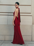 Open Back Satin Halter Dress