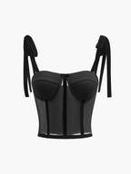 Semi-Sheer Tied Mesh Cami Crop Top