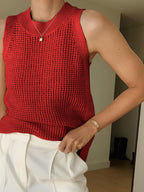 Knit Hollow Solid Tank Top